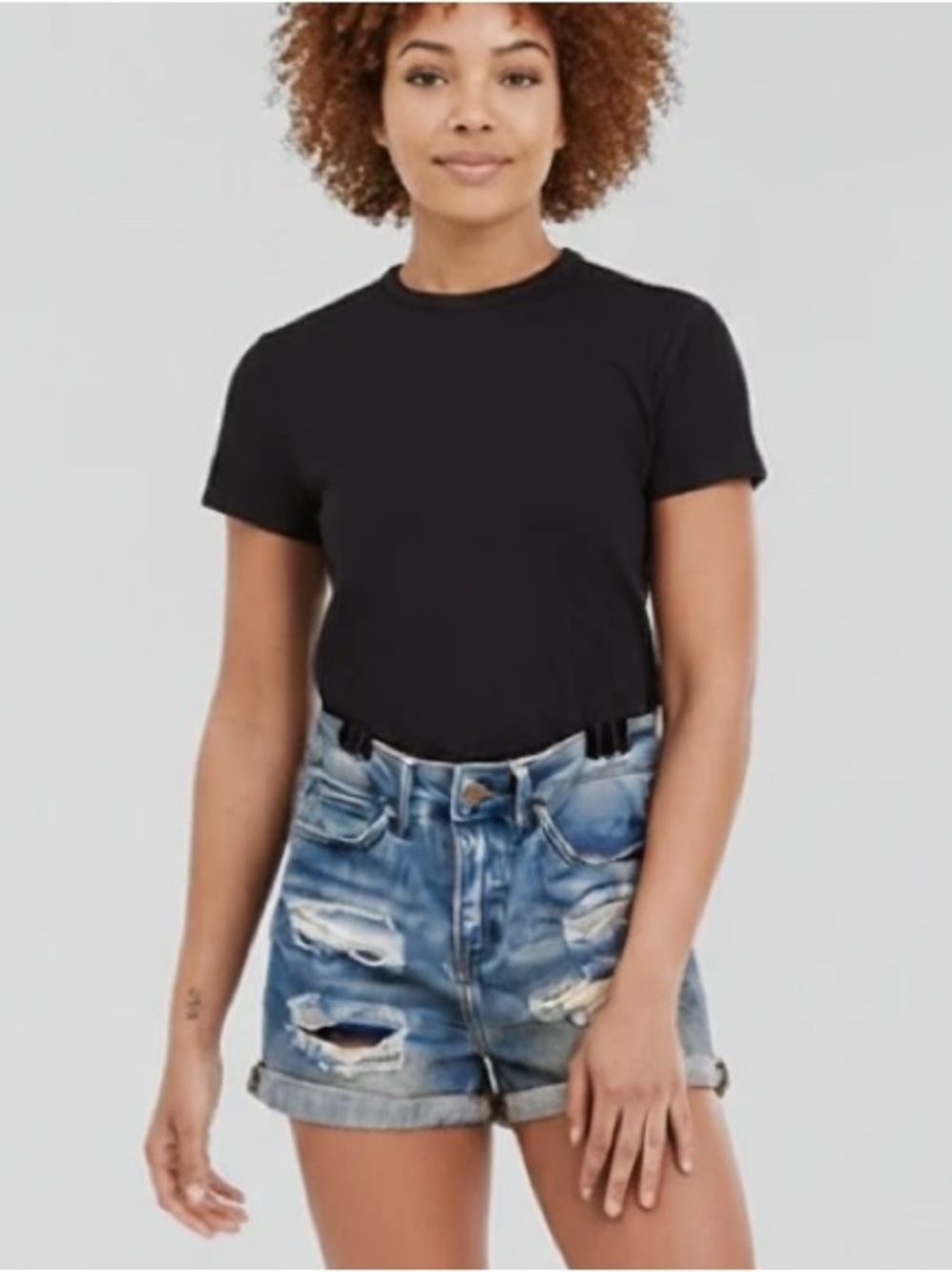 Denim Distressed High-Rise Jean Shorts - Blue